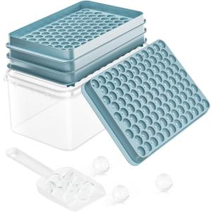 Ice Cube Trays for Freezer - Mini Round Ice Trays for Freezer with Lid and Bin, Small Tiny Crushed Nugget Freezer Trays for Chilling Drinks and Food Fresh, 9.5"x5.5"
