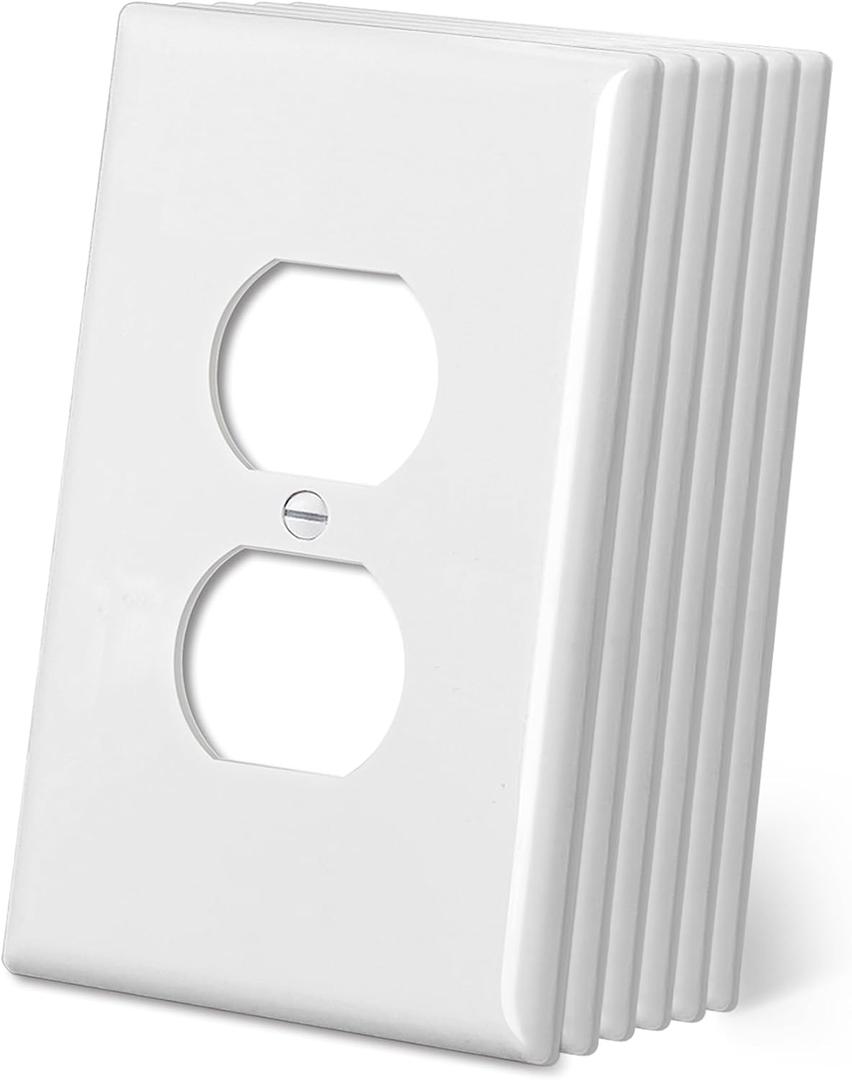 CML Oversized Duplex Outlet Covers, 6 Pack Jumbo Electrical Outlet Wall Plate, 1-Gang White Switch Plates, Dual Receptacle Faceplate, Over-Size 3.5” x 5.5”, Impact Resistant, ETL Listed