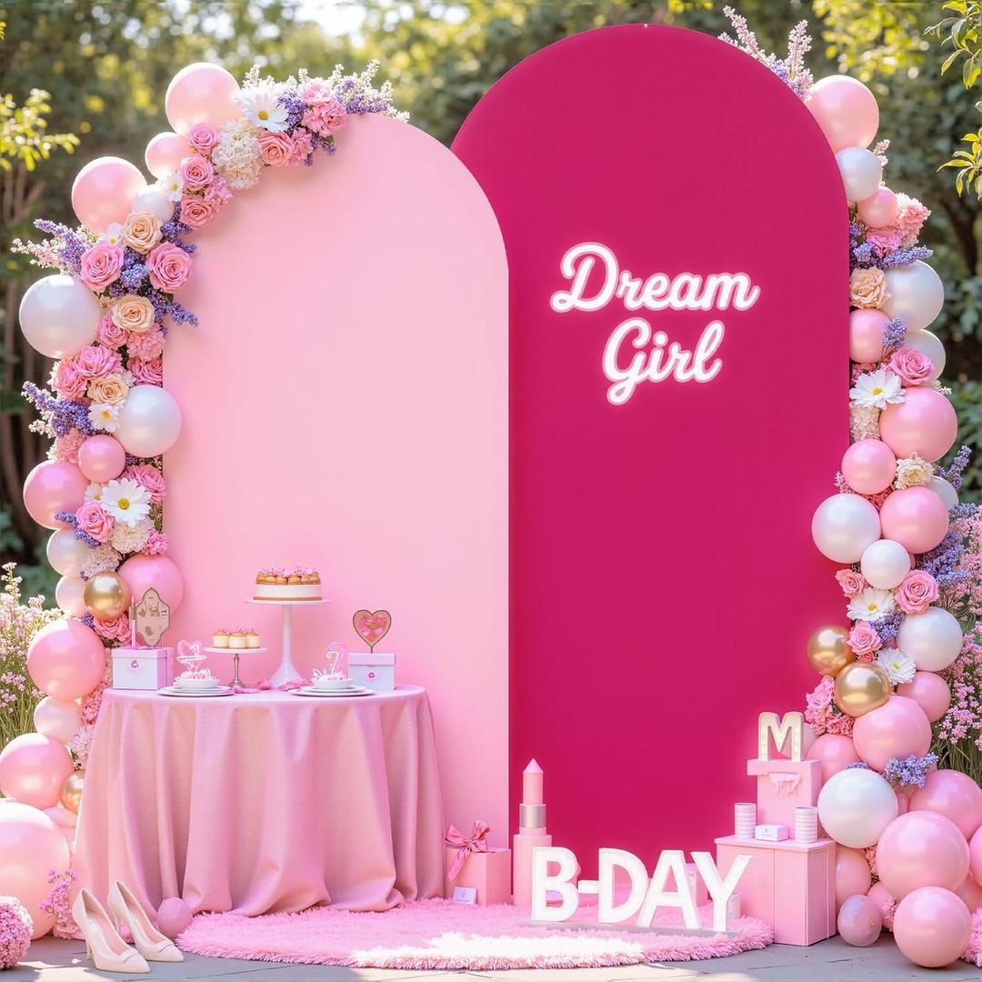 Hot Pink and Light Pink Arch Backdrop Cover 7.2FT 6FT Wedding Arch Covers Set of 2 Double-Color Arch Covers Stretchy Backdrop Spandex Fitted Fabric Backdrops for Party Baby Shower Birthday Decoration
