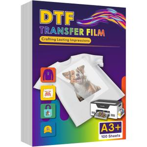 Colorfairy DTF Transfer Film 13" x 19", 100 of Sheets A3+ Double-Sided Matte PET Heat Transfer Paper, Universal for All T-Shirts & Dark Fabrics, Vibrant Colors, Easy Peel Hot/Cold
