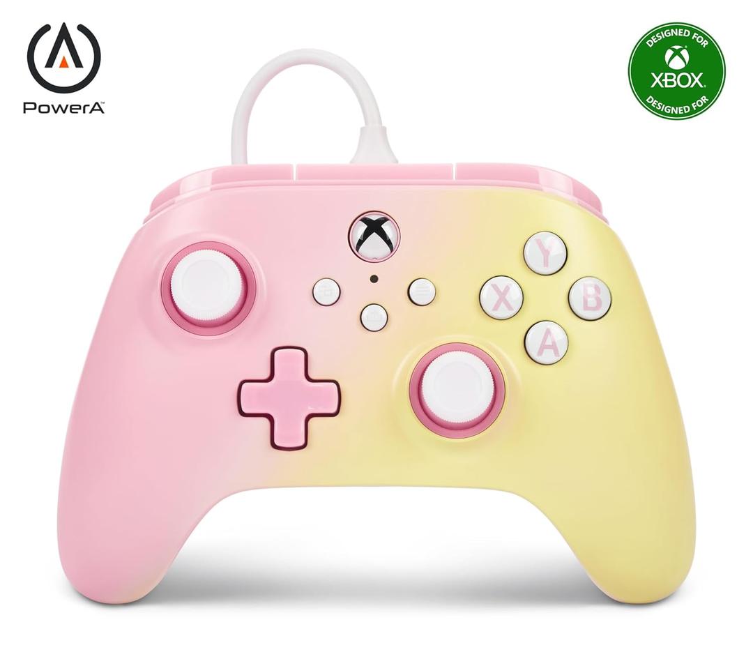 PowerA Advantage Wired Controller for Xbox Series X|S - Pink Lemonade, Xbox Controller with Detachable 10ft USB-C Cable, Mappable Buttons, Trigger Locks and Rumble Motors, Officially Licensed for Xbox