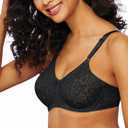 Bali Women's Underwire Lace Bra, Lace 'N Smooth Bras for Women, Stay-in-Place Straps, Full Coverage (Black, L)