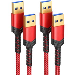 JSAUX USB 3.0 A to A Male Cable 2 Pack(3.3ft+6.6ft) USB Male to Male Cable Double End USB Cord Compatible with Hard Drive Enclosures, DVD Player, Laptop Cooler and More (Red)