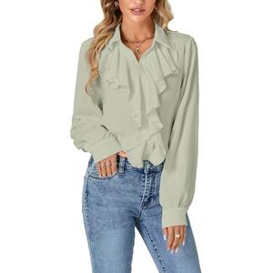 LYANER Women's Dressy Ruffle Blouse Long Sleeve Collar Neck Button Down Victorian Shirt Tops L