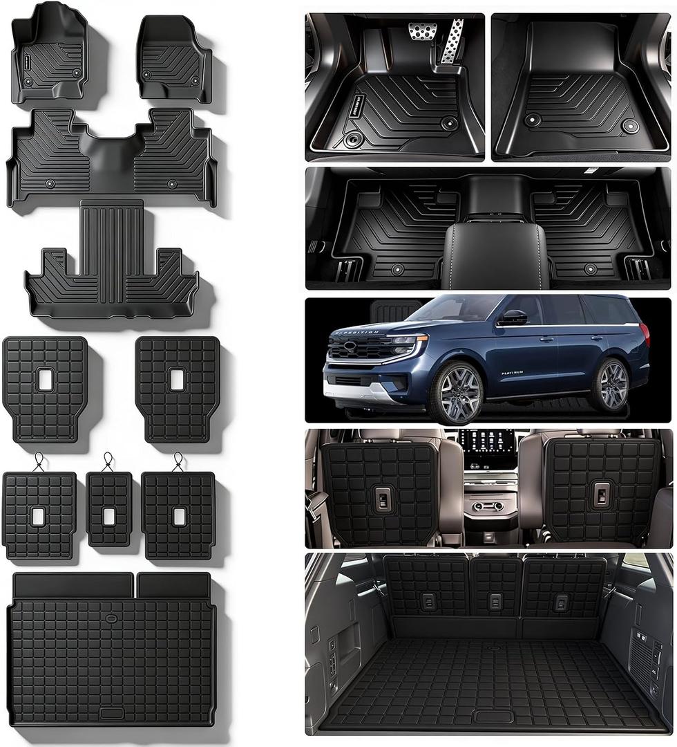 Floor Mats for 2025 2026 Ford Expedition 7 Seats 2nd Row Bucket Seats (Not for Max) & Trunk Mat & Backrest Mat,TPE All Weather Protection 2nd & 3rd Row Backrest Mats Full Set Accessories