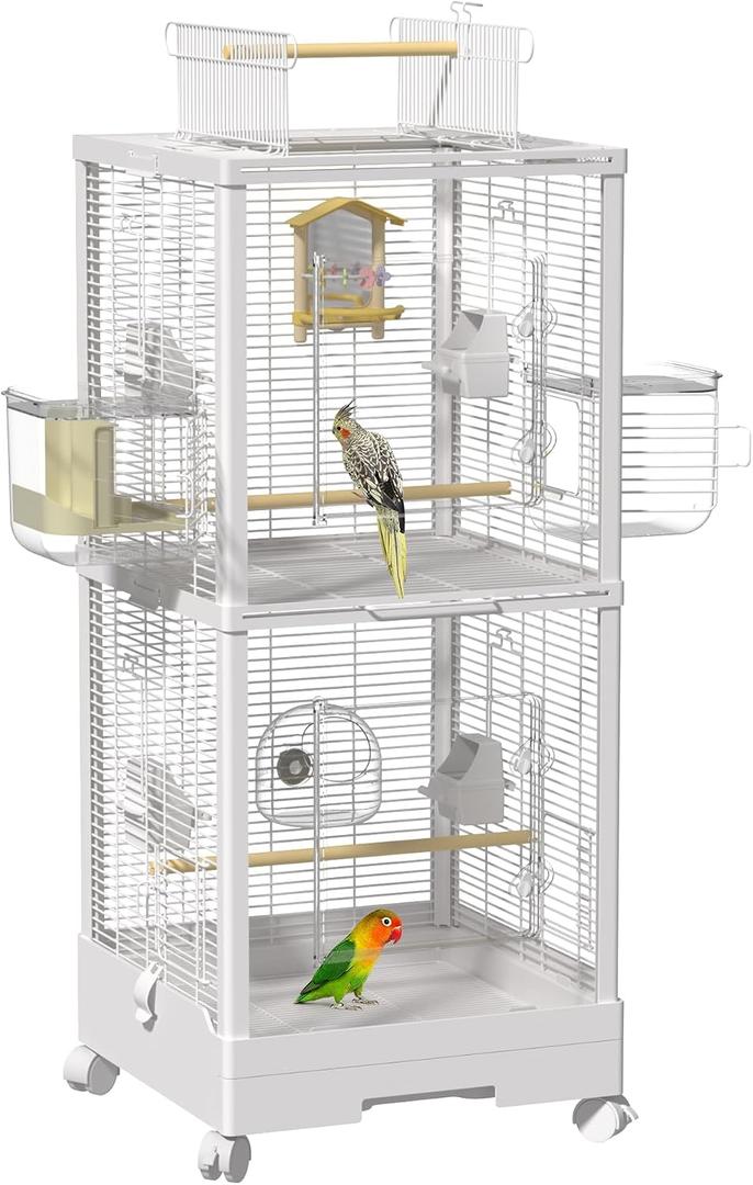 39-inch Large Double-Layer Bird Cage,Bird Flight Cage with Perch & Feeder