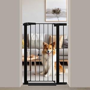 Fairy Baby Narrow Baby Gate 24.5"-29.5" Inch Wide, 38" Tall Pressure Mounted Auto-Close Small Pet Gate for Stairs and Doorways, No Drill Metal Safety Gate Indoor for Kids and Pets, Black