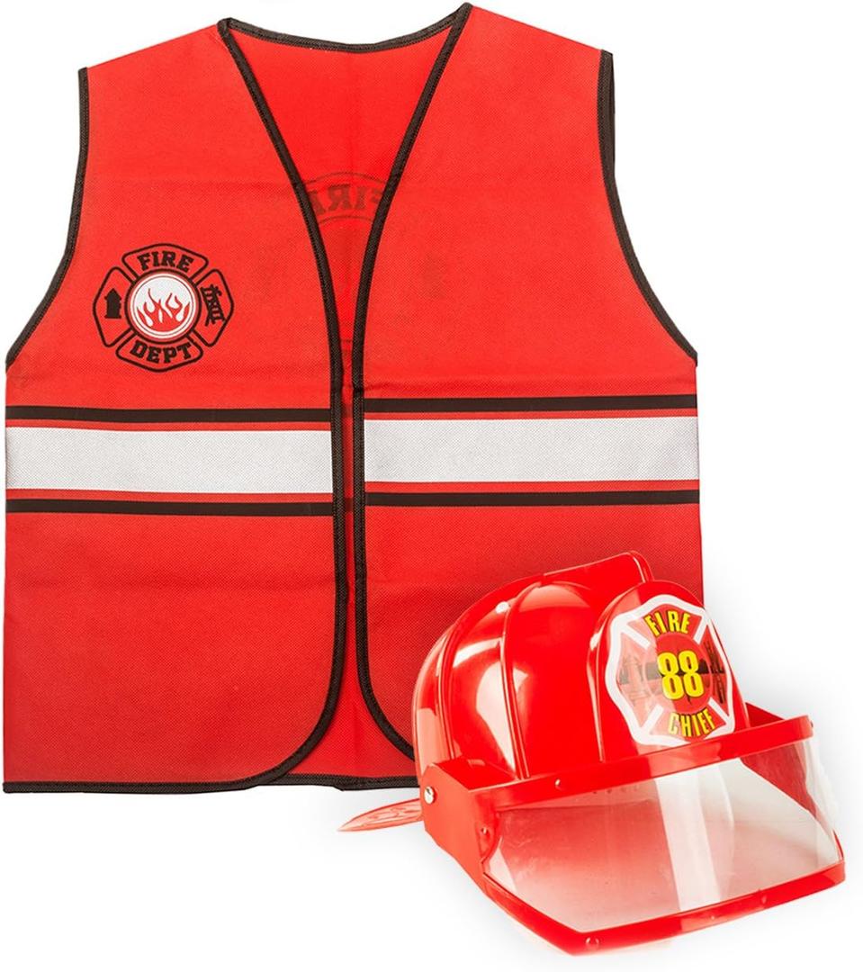 Tigerdoe Fireman Costume - Construction & Occupation Costume (Red Fireman Hat & Vest), One Size
