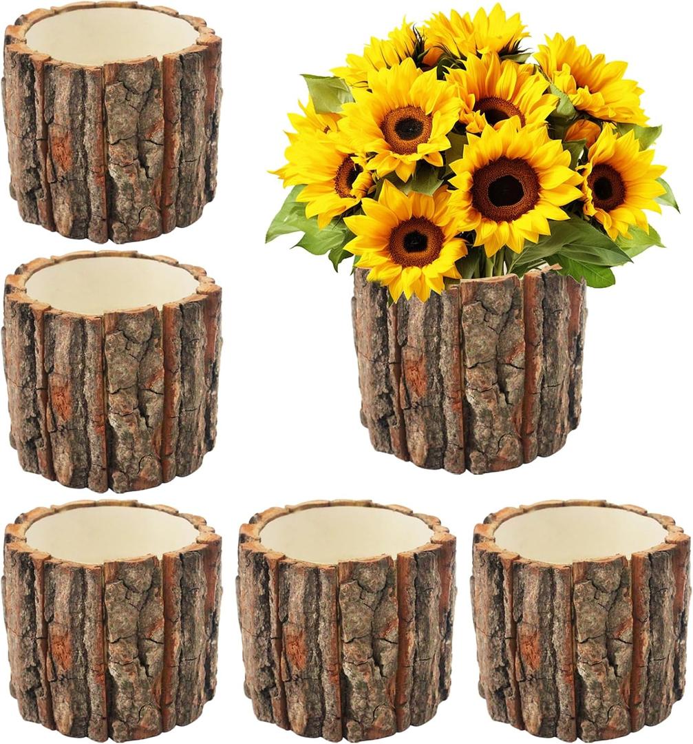 6 Pcs Wooden Vases for Centerpieces, Wood Flower Vase Rustic Tree Stump Planter Pots for Woodland Party Wedding Window Home Farmhouse Christmas Table Decor