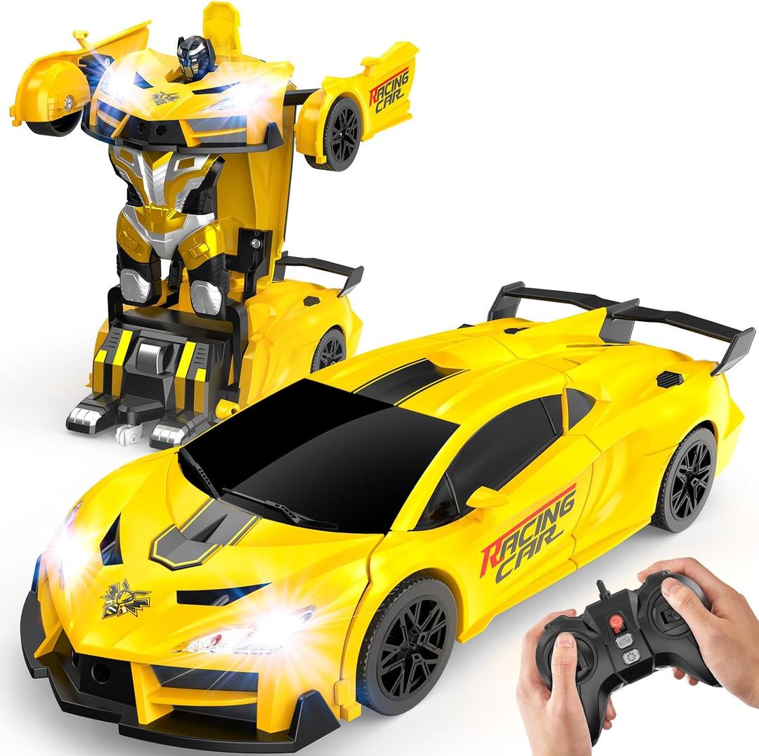 Transform Remote Control Car Toys for Boys 4-7,Cool RC Cars with Dual-Color Lights,360Rotation,One-Click Deformation,Toys for 3 4 5 6 7 8 9 10 11 12 Year Old Boys, Yellow 