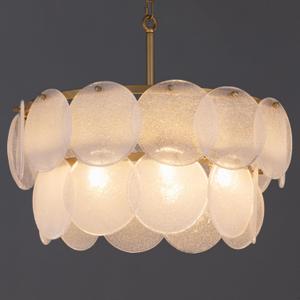Wellmet Modern Glass Chandeliers, 2 Tiers Farmhouse Chandeliers for Dining Room, 5 Lights Gold Ceiling Light Fixture, Vintage Chandelier with Seeded Glass for Living Room, Bedrooms, Kitchen, 20''