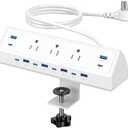 Jgstkcity 130W Desk Clamp Power Strip, 12 USB Ports (6 PD 65W USB-C),Surge Protector,ETL Listed Power Hub Extension Cord,Fast Charging Station for Home Office Desk Edge Mount (White, 12 USB-130W)