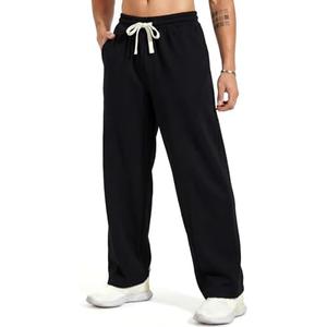ZUY Men's Baggy Fleece Sweatpants Cotton Lounge Open Bottom Athletic Pants Straight Leg Drawstring with Pockets M