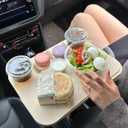 2-in-1 Drive-Thru Tray: Car Food Tray, Wood Car Trays for Eating in Parked Car, Car Desk for Laptop, Car Cup Holder Tray for Road Trip, Taxi, RVs, Truck Drivers