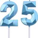 2 Inch Blue 25 & 52 Birthday Candles, 3D Diamond Number 25th & 52nd Cake Topper for Men Women Birthday Party Decorations Theme Party
