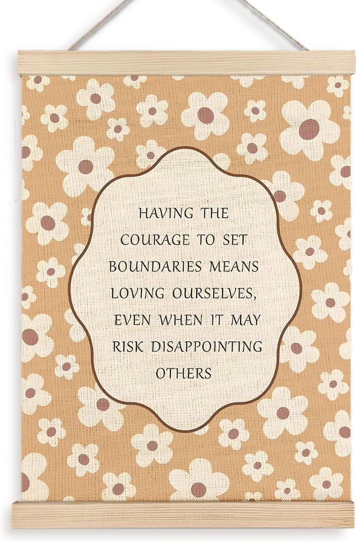 FWSFD Boho Floral Mental Health Set Boundaries Wall Art Decor Poster, Inspirational Psychology Hanging Wall Decor Canvas Prints Artwork for Therapy Office Counseling Room Calming Corner, 12x16 Inches