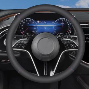 XHRING Car Steering Wheel Cover for Mercedes Benz GLC GLC300 C C300 E E350 A B 250 300 GLA GLA250 GLB GLB250 GLE 350 450 GLK GLS CLA GL CLS S SLC Sprinter Class AMG EQB EQE Accessories, Leather Color