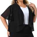 Agnes Orinda Plus Size Cropped Cardigan for Women Short Sleeve Open Front Lightweight Sheer Shrug, Black XL