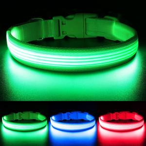 YFbrite Light up Dog Collar, USB Rechargeable LED Puppy Collar Super Bright Adjustable Glowing Dog Lights for Night Walking (Design 2-Green, Small)