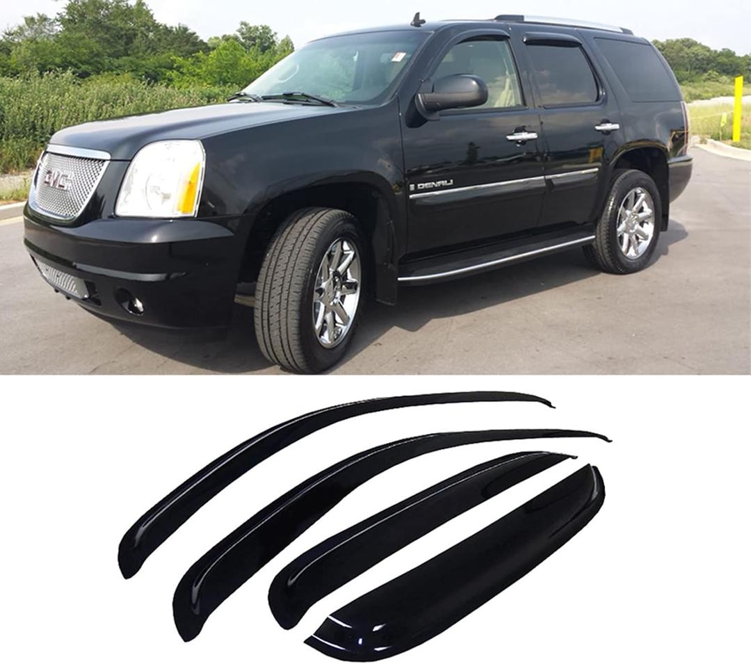 Tape-On Window Visors 4-Piece for 07-14 Chevy Tahoe/GMC Yukon Sun Rain Guard Shield Shade Smoke 94514 (Black)