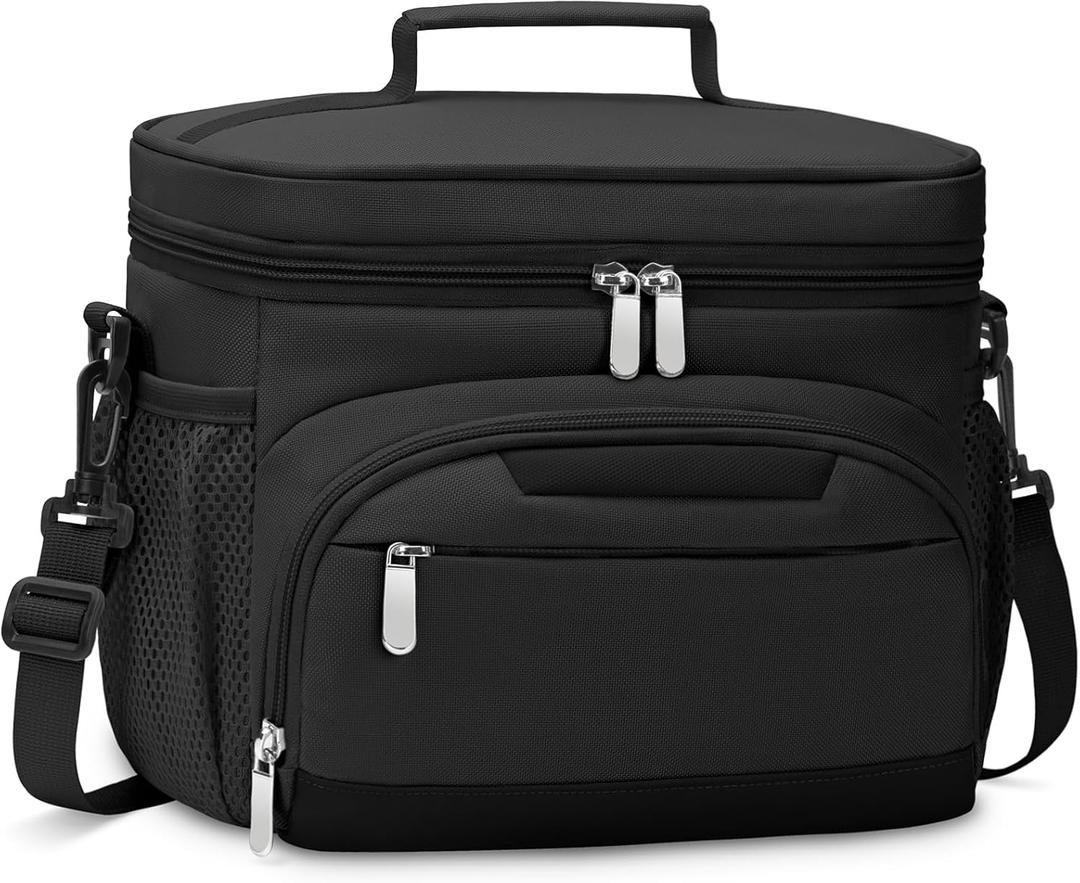 Lunch Boxs for Women/men Insulated Lunch bag,Leakproof Lunchbox with Adjustable Shoulder Strap for Adults,Soft Cooler Tote Bag for Office Fitness Picnic Beach Travel - Black 12-Can(8L)