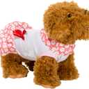 Floral Pet Dress with Red Bow, Large, Pink/White