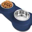 AsFrost Dog Food Bowls Stainless Steel Dog Bowls, Food Water Bowl Set with No Spill Non-Skid Silicone Mat, Dog Dish Double Pet Feeder Bowls for Small Medium Sized Large Dogs Cats Puppy, Blue (4 Cup/38 oz each)