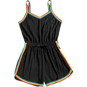 Milumia Women Casual Rainbow Stripe Print Cami Romper Knot High Waist Sport Jumpsuit (Black, L)