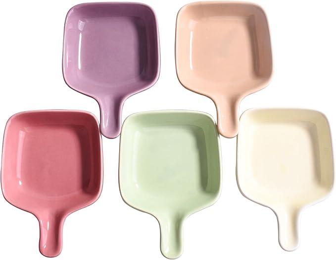 5-Color Handled Square Sauce Dishes Set Heat-Resistant Ceramic Dipping Bowls with Grips Soy Sauce Plates for Sushi Condiments Snacks