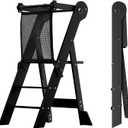 COSYLAND Foldable Toddler Kitchen Stool Helper - Height Adjustable Standing Tower for Bathroom Sink or Kitchen Counter - Step Stool for Toddlers Ages 18 Months to 6 Years Black