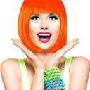 WILLBOND 2 Pieces Short Bob Hair Wigs Colorful Cosplay Costume Wig Party Hairpiece for Women Girls Daily (Orange, Purple)