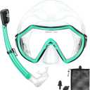 Snorkeling Gear for Adults, Dry Adult Snorkel Set HD Panoramic View Snorkel Mask Set, Anti-Leak and Anti-Fog Scuba Diving Package with Mesh Bag Ear Plug for Snorkeling Scuba Diving Travel (Turquoise Blue/Transparent)