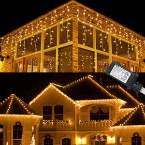 Toodour Christmas Icicle Lights Outdoor, 612 LED 50ft 8 Modes Fairy Icicle String Light with 102 Drops, Led Christmas Lights Twinkle for Holiday, Party, Wedding, Eaves, Xmas Decorations (Warm White)