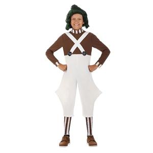Fun Costumes Willy Wonka Oompa Loompa Outfit for Kids, Chocolate Factory Worker Uniform Overalls Halloween Outfit Small