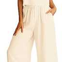 ANRABESS Women's 2 Piece Outfits Linen Pants Jumpsuit Matching Lounge Set Casual Summer Beach Vacation Trendy Clothes, S