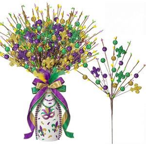 Zeyune 6 Pcs Mardi Gras Centerpiece Table Decor 16.5 Inch Mardi Gras Glitter Table Picks Carnival Purple Gold Green Tree Topper Picks Ornaments for Carnival Masquerade Party Decoration Vase Fillers