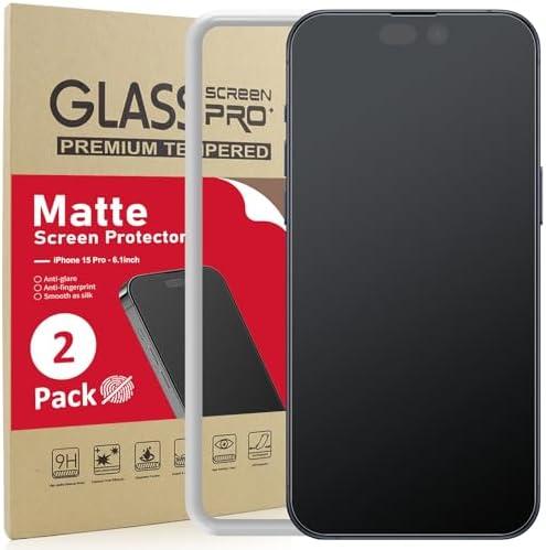 Ambison [2 Pack] Matte Glass Screen Protector Designed for iPhone 15 Pro, Install Frame/Bubble Free/Anti-Glare/Fingerprint Free/Smooth as Silk, 9H Tempered Glass compatible with iPhone 15 Pro 2023 6.1inch