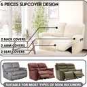 ULTICOR Reclining Love Seat Slipcover, 48" - 65" L, 6-Piece Velvet Stretch Loveseat Reclining Sofa Covers, 2 seat Love seat Recliner Cover, Thick, Soft, Washable (Ivory)