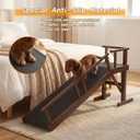 61" Dog Ramp for Bed with Rest Platform & Glow Strips, 20° Gentle Slope, EVA Non-Slip Surface, Removable Safety Rails, Birchwood Solid Wood, for Small, Large & Senior Dogs, Joint Protection, Brown