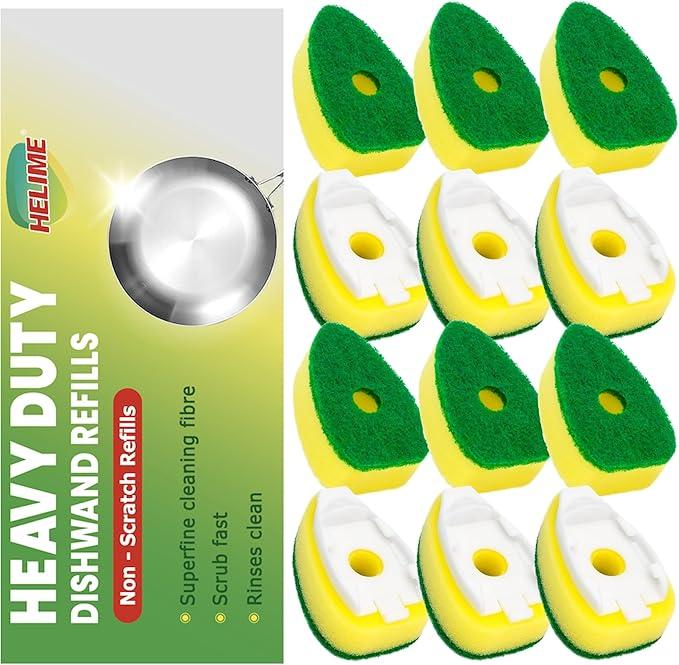 Heavy Duty Dishwand with Refills, Dish Wand Replacement Sponge Heads with Handle, Soap Control Dispenser Leak-Free Scrub, Non-Scratch Advanced Scrubber Brush Pads for Cleaning Dishes Sink Washing Tool