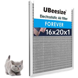 UBeesize 16x20x1 Reusable Electrostatic Air Filter HVAC AC Furnace Filter,MERV 8,Washable, Lasts a Lifetime,Permanent Air Filter,Breathe Fresher,Home And Office(Actual Size:15.5x19.75x0.82 Inch)
