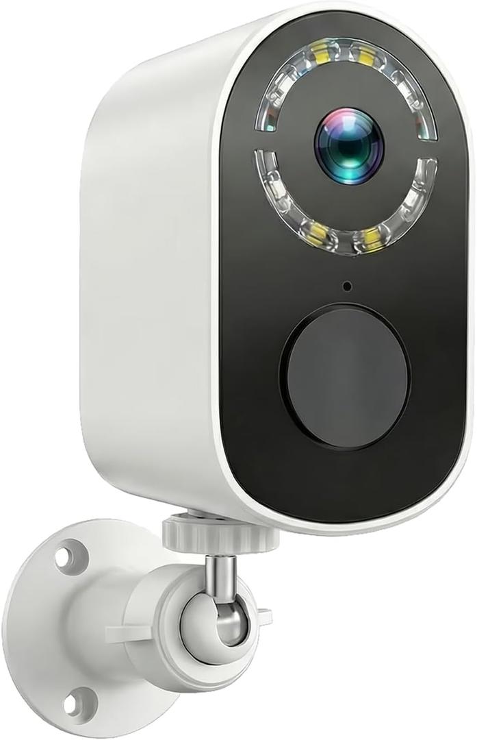 Security Cameras Wireless Outdoor Cameras for Home Security 2K Color Night Vision Battery Powered Motion Detection IP66 Weatherproof 2-Way Talk Cloud Storage Floodlight (White-Camera)