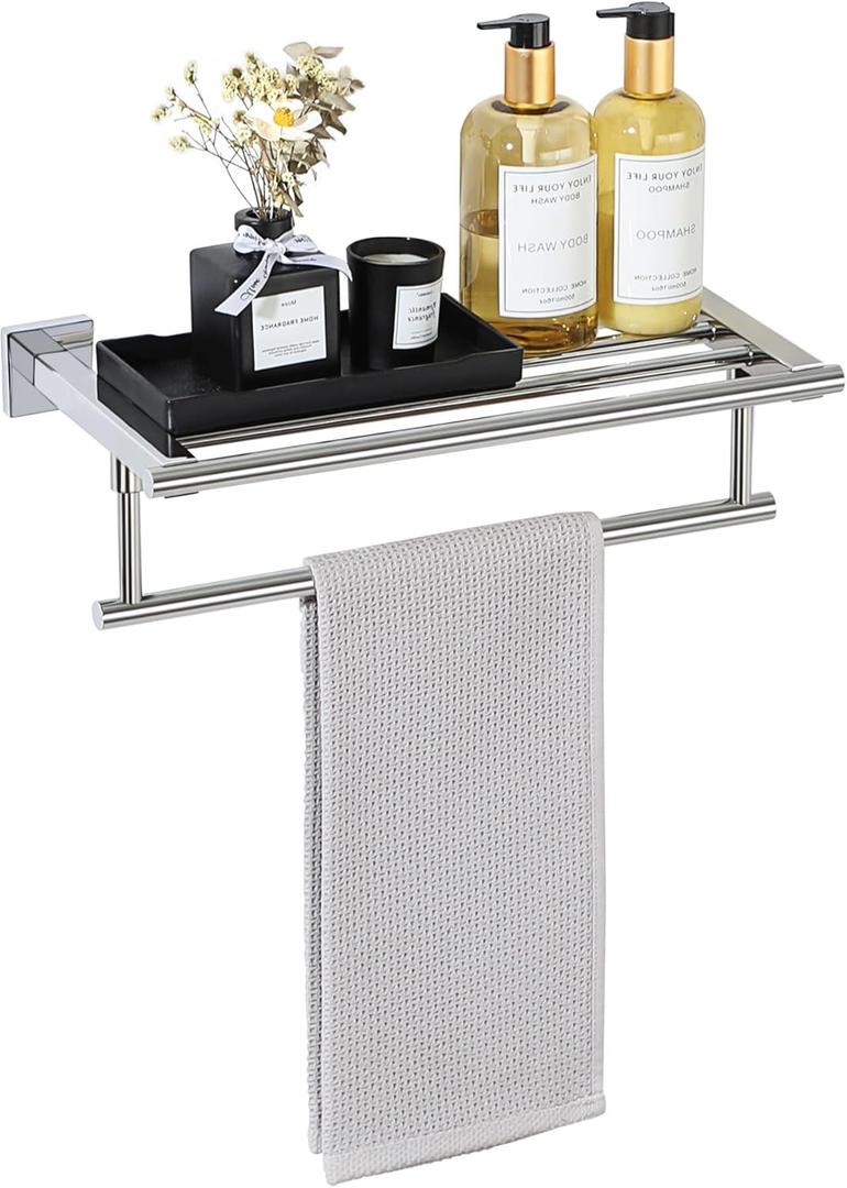Alise 16 Inch Towel Racks for Bathroom, Towel Rack Wall Mounted with Tower Bars, SUS 304 Stainless Steel Bathroom Shelf, Heavy Duty Hand Towel Holder Polished Chrome