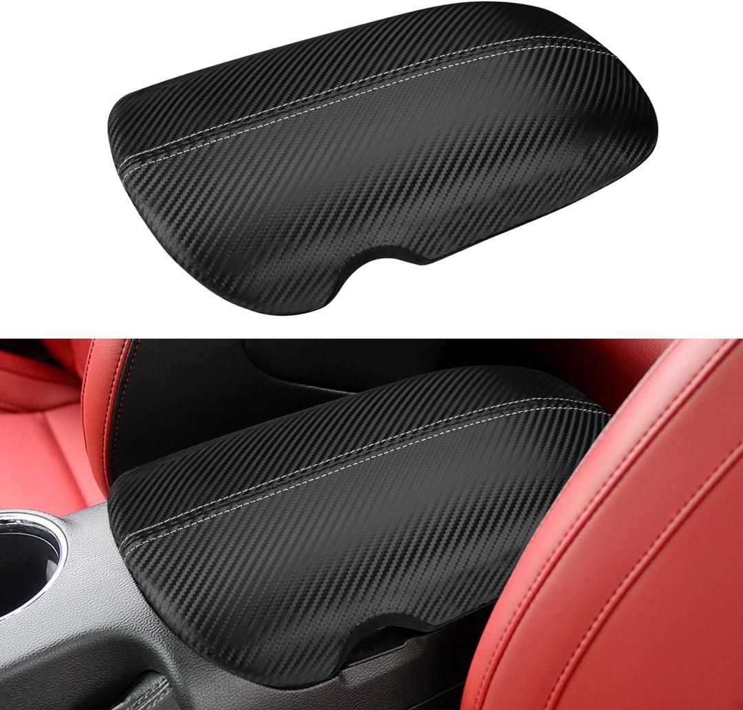 INTGET Car Center Console Cover for Ford Mustang Accessories 2015-2024 2025 2016 2017 2018 2019 2020 2021 2022 2023 Ecoboost/GT Armrest Arm Rest Box Lid Middle Seat Cover (Carbon Fiber, 2015-2024)