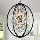 WUZUPS Globe Crystal Chandelier Raindrop Pendant Flushmount Ceiling Light Modern Lighting Fixture for Bedroom Hallway Bar Kitchen Bathroom, H 23.6" x W 19.7", Black, 8 E12 Base