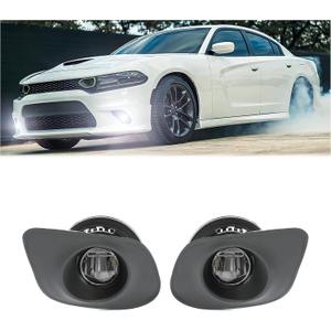 KUAFU LED Fog Light Kit Compatible with 2015-2023 Dodge Charger SRT Hellcat Replacement for 68280429AA 68280428AA 68228884AC Fog Lamp Set w/Bezel Wires Harness