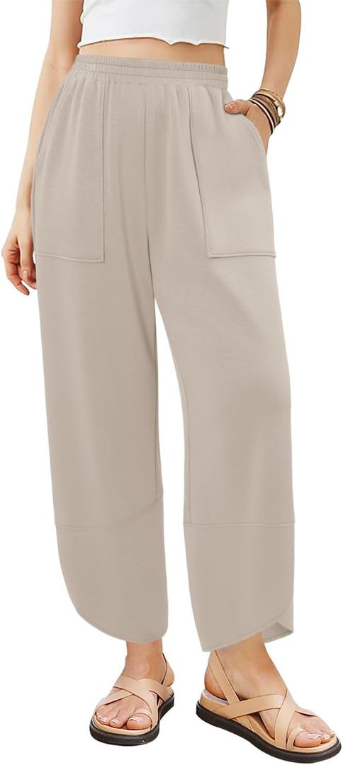 Angerella Womens Baggy Wide Leg Pants High Waisted Casual Lounge Pant Loose Comfy Stretchy Trousers with Pockets