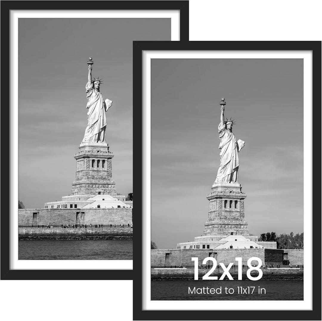 OMAIGAR 12x18 Picture Frame Set of 2,  Black Poster Frames for 12 by 18 Poster Photo Canvas Certificate, High Transparent Acrylic Frame on Wall Desktop Horizontal Vertical 12 x 18