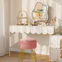 IBUYKE Velvet Storage Footrest Stool Ottoman, Makeup Vanity Stool Side Table with Golden Steel Legs Removable Cover, Coffee Table Top Cover, Pink LG-20P