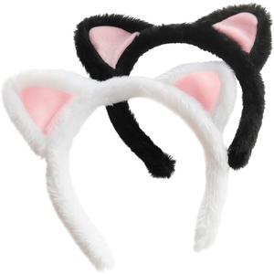 Ajdvart Cat Ears Headband 2Pack Plush Fuzzy Headbands for Cosplay, Makeup, Yoga, Spa & Photo Props One Size Fits Most